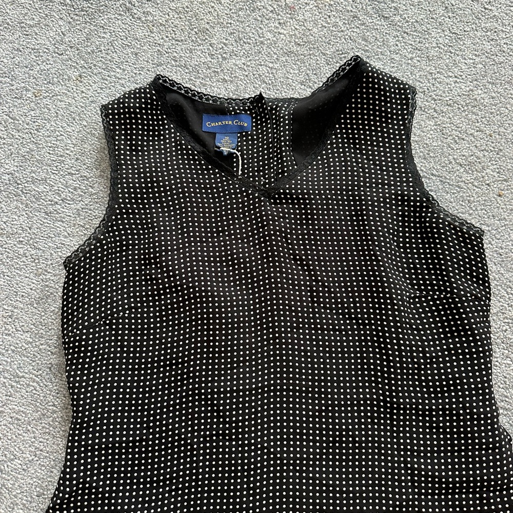 Charter Club Black and White Polka Dot V-Neck Blouse Silk